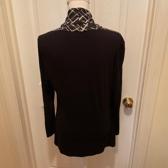 Scapa Lauren Perre Blouse M Black White Crossover Neckline Long Sleeve - Picture 7 of 10